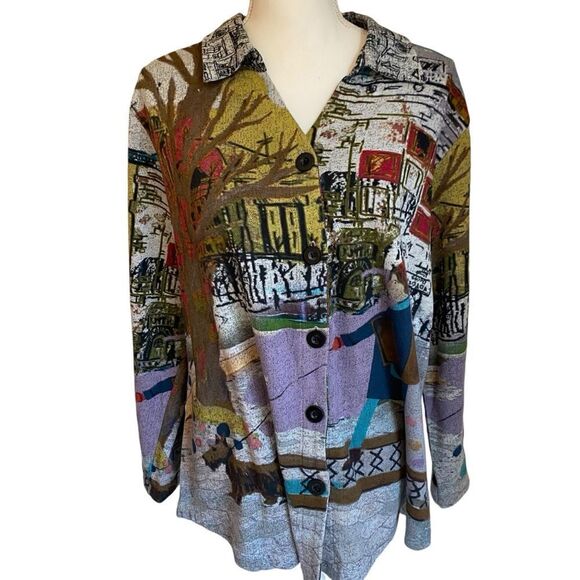 Parsley and Sage Graphic Print Girl Walking Dog City Scene Top  XL - Picture 4 of 8